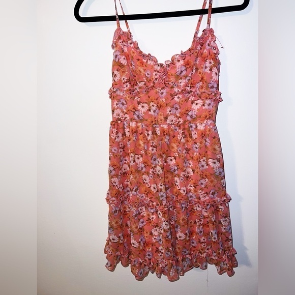 Forever 21 Women's Floral Ruffle Dress Size S Coral Multi Lined Sleeveless NWT - Picture 3 of 5
